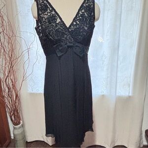 Vintage Miss Elliette 1970’s Elegant Black Lace Top Dress with Bow Detail size10